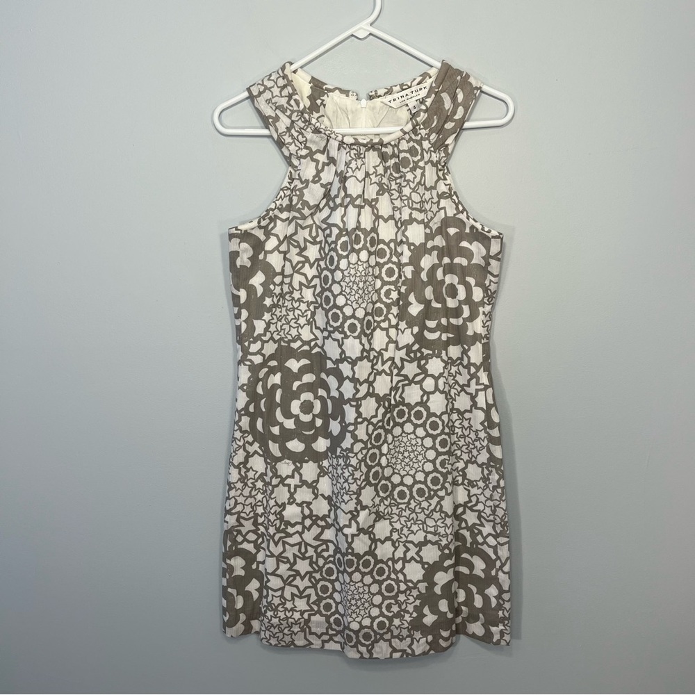 Trina Turk Dress Womens 4 Gray White Floral Summer Spring Lined Tank Lightweight